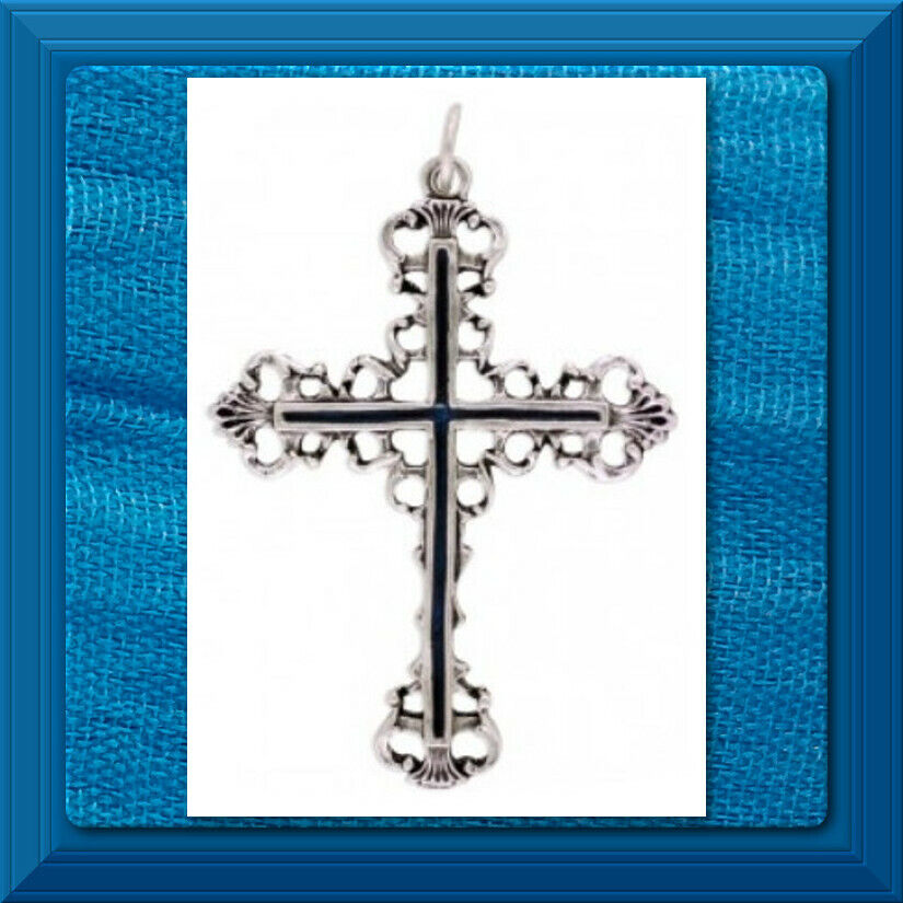 CRUCIFIX Cross ITALY Large Decorative Cross with Navy Blue Posts 2 