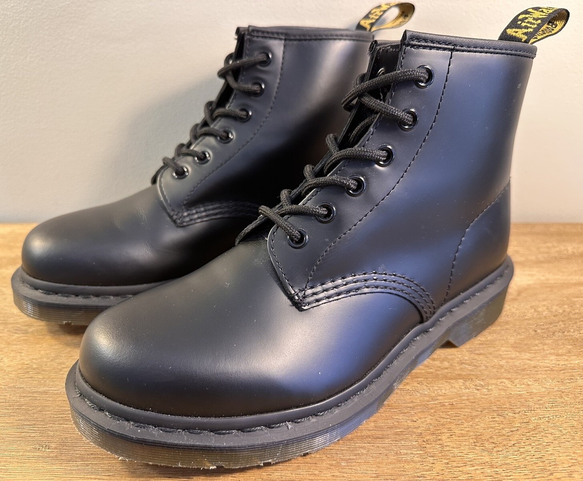 Dr Martens 101 6 Eye Ankle Boots Smooth Black Mono New Without Box 