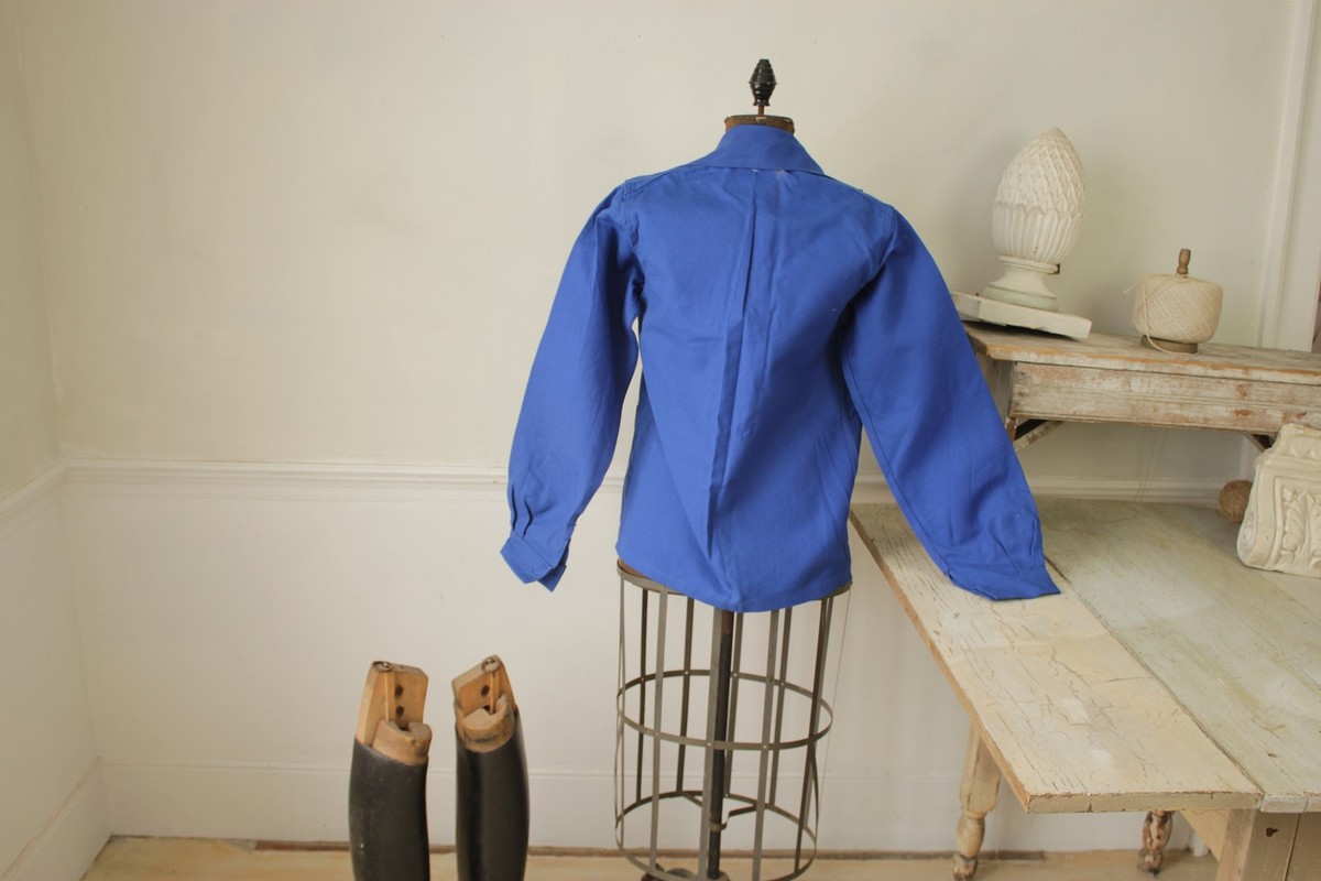 Jacket Vintage French Blue Coat Work wear button up Sanfor Jacket Vintage French Blue Coat Work wear button up Sanfor