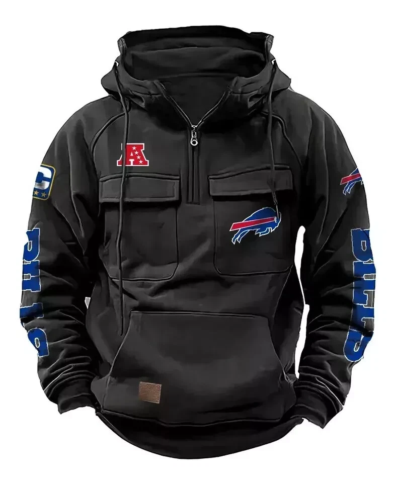 Buffalo Team Men's Quarter Zip Hooded Sweatshirt Casual Pullover Jacket Gift