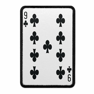 Nine of Clubs Card Embroidered Iron On Foto Patch