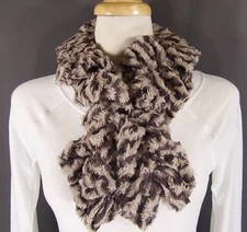 Dk Brown Tan faux fur cheetah scarf neck wrap warmer muffler collar pull through