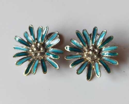 ORECCHINI A CLIPS VINTAGE FIORE MARGHERITA Azzurro/Turchese - Foto 2 di 5