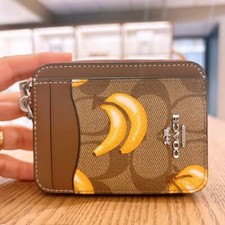 NWT Coach Zip Card Case In Signature Canvas With Cherry/Banana Print CR832/CR833