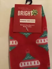 Make The Season Bright Woman's Christmas Crew Socks Size 4-10 Festive Ornaments