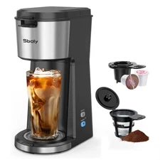 Iced Hot Coffee Maker Single Serve Coffee for K Cup Ground Coffee Self Cleaning