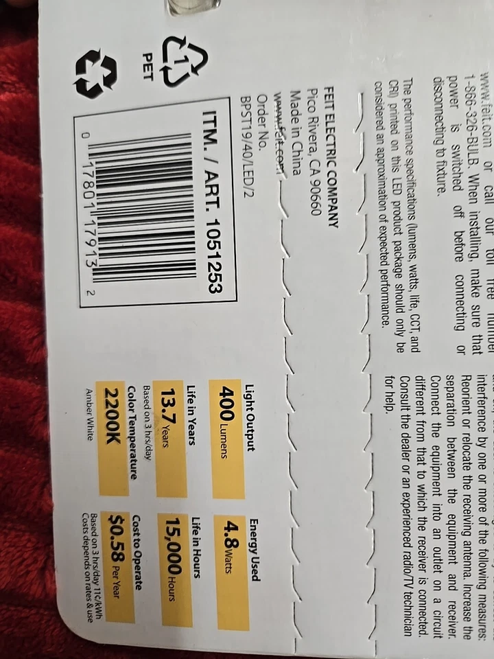 Feit Electric LED Vintage Style Bulbs Dimmable, Amber 2200K 400 Lumens 2-Pack  - Image 2 of 3