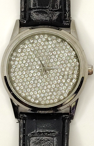 mens Working Gruen 232 Gems Bling Paved Gemmed Watch Works New Battery - Picture 2 of 10