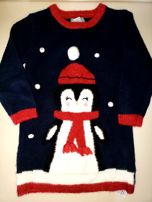 NEW BABY GIRLS 18/24 month DRESS  WHITE BLUE PENGUIN NEW NWT CHRISTMAS snowflake
