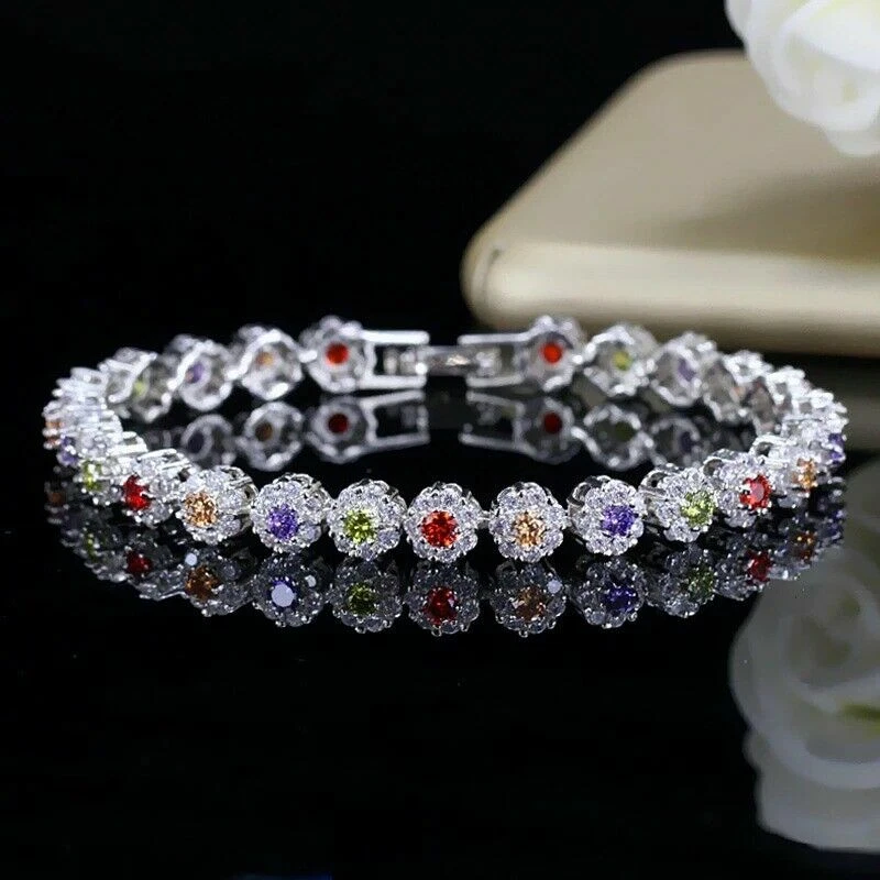 Pulsera tenis 100 % plata de ley 925 circonitas cúbicas piedras preciosas joyería para mujer Foto 4 de 4