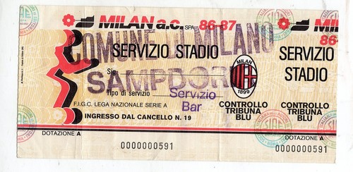 CALCIO BIGLIETTO DI SERVIZIO MILAN SAMPDORIA CAMPIONATO 1986-87