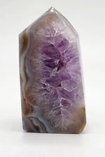 Amethyst and Agate Tower, Hand Carved Point, Agate Amethyst Freeform Crystal 