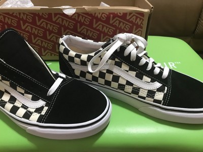 vans light blue checkerboard slip ons
