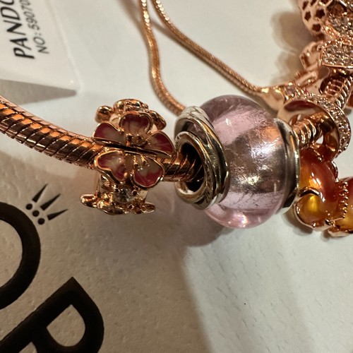 Pandora Genuine Rose Gold Slider Bracelet, 5 Cherry Blossom Charms, One Size - Picture 6 of 10