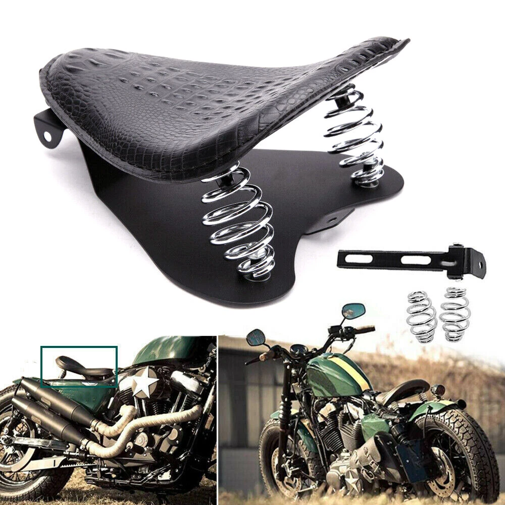 Motorcycle Crocodile Skin Driver Seat Cushion For Harley Davidson Sportster  Chopper Bobber (Black-Crocodile)