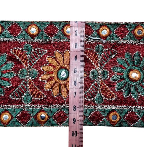 Vintage Saree Border India Decorative Trim Antique Embroidered Ribbon Silk Sari - Picture 8 of 9