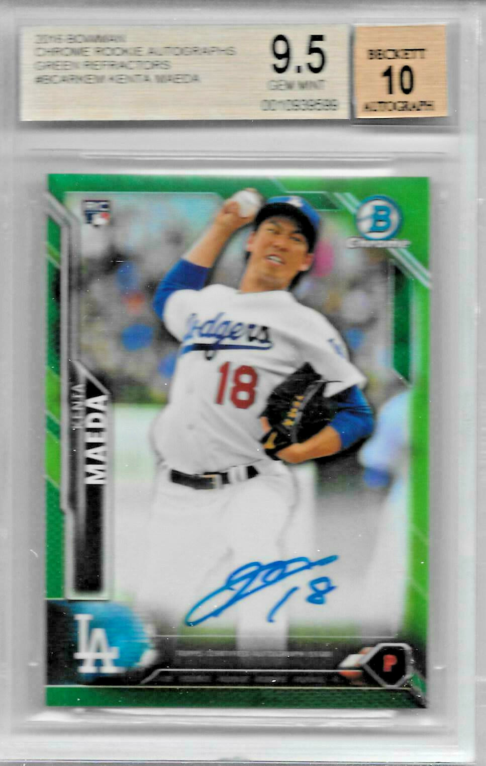 2016 BOWMAN CHROME KENTA MAEDA GREEN REFRACTOR RC AUTO 41/99 SIGNATURE BGS 9.5
