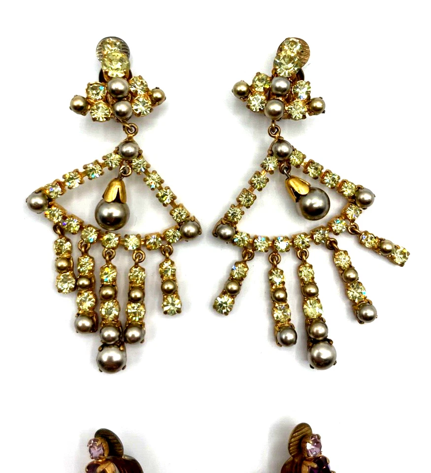 2 Paar vintage prächtige Strass Ohrhänger Clips Hollywood Glamour 50er Jahre - Bild 2 von 4