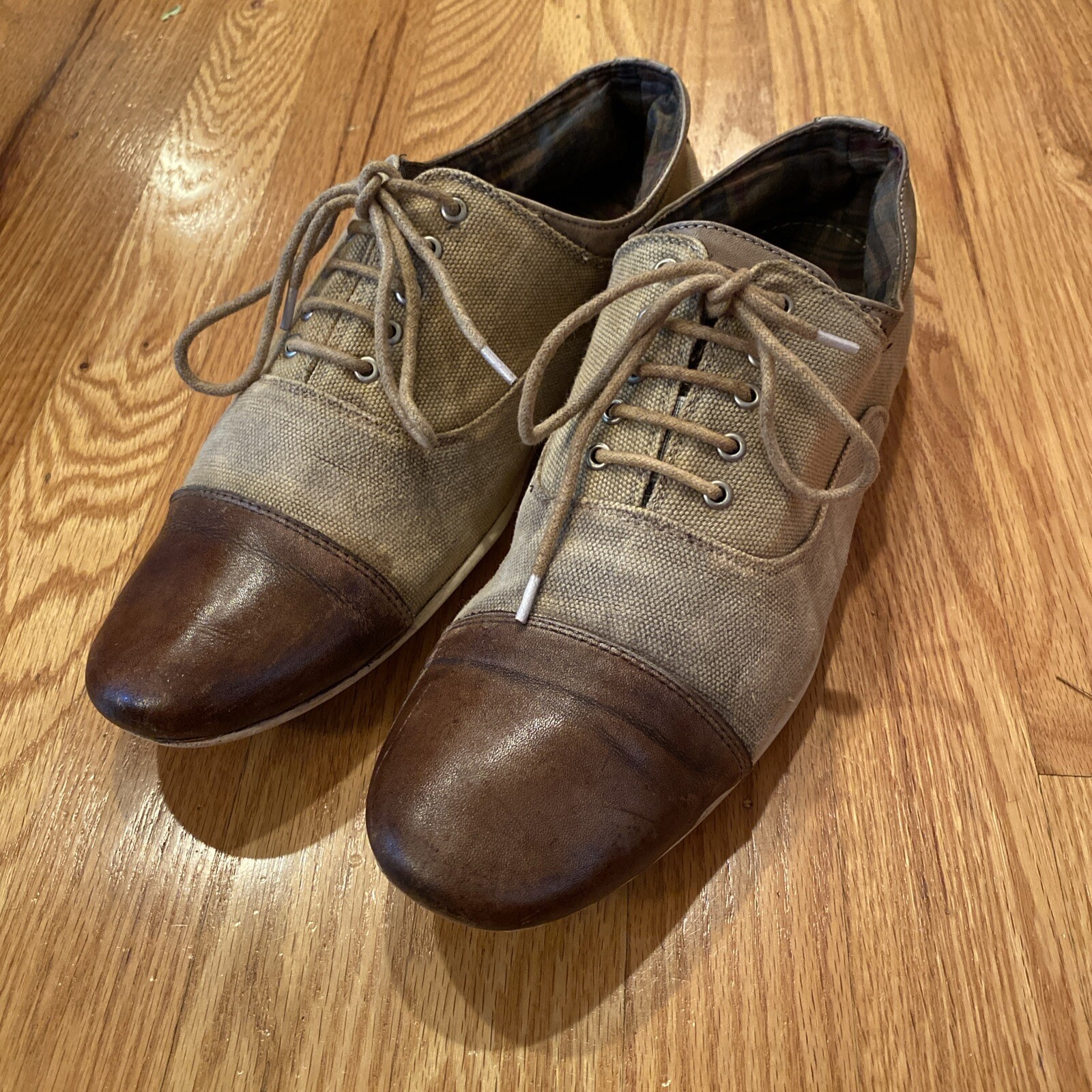 Leather Canvas Oxford Shoe Lace Up Cap Toe