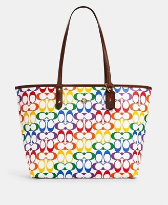 バッグ COACH Mercedes collaboration tote bag NWT Coach Reversible City Tote In Rainbow Signature Canvas 2463 | eBay