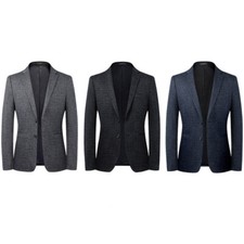 Men Tweed Suit Blazer Notch Lapel Dress Jacket Single Breasted Coat Top Business