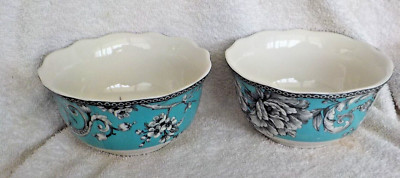 222 Fifth Adelaide Turquoise Bird Flower Cereal Bowls Set Of 2 NEW