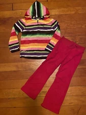 Crazy 8 Fleece Stripe Hoodie Jacket & Red Pants Winter Set Girls 5 6 NEW NWT