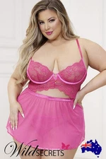 NEW Seven Til Midnight Pink Obsession Two Piece Babydoll & Thong Set