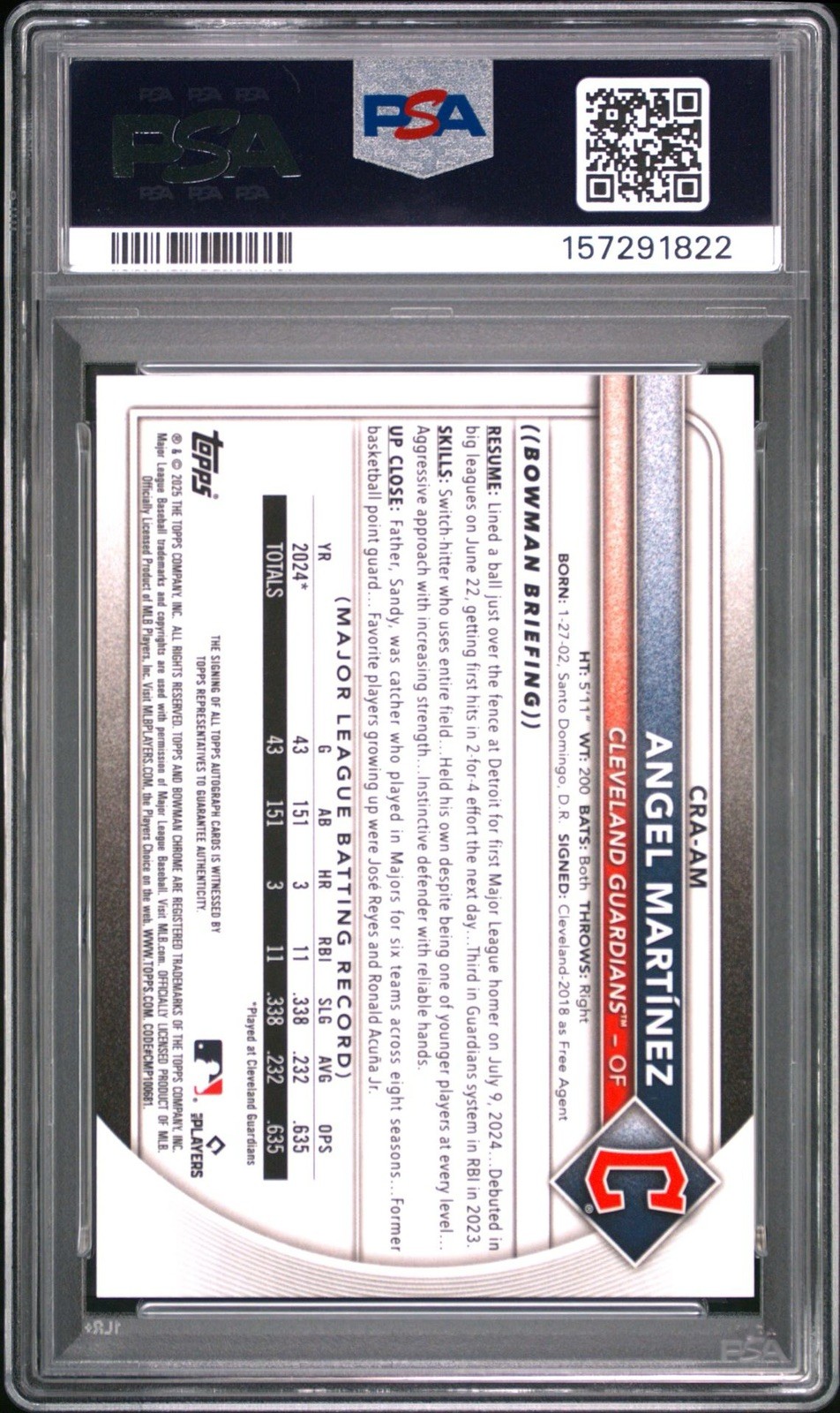 2025 Bowman Chrome Angel Martínez Orange RC Auto /25 💎 PSA 10 💎 Guardians view 2