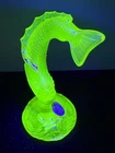 FENTON UV GLOW TOPAZ CANARY VASELINE YELLOW CARNIVAL GLASS JUMPING FISH KOI