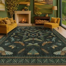 Dark Green Insect Area Rugs 8x10 for Living Room, Dining Room Under Table,
