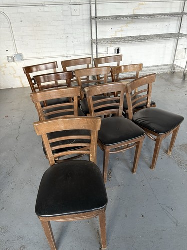 Set of 10 Commercial Café / Restaurant Ladder-Back Chairs, Wood & Vinyl
