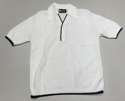 Vintage 70s Leonardo Strassi Italian Knit Shirt Miami White Short