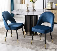 2 X DINING CHAIR VELVET UPHOLSTERED ROYAL BLUE - KITCHEN RESTAURANT CHAIR