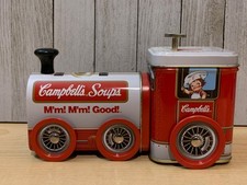 Vintage Campbell's Soup Music Box Tin Toy Train Engine Moving Wheels *Works*