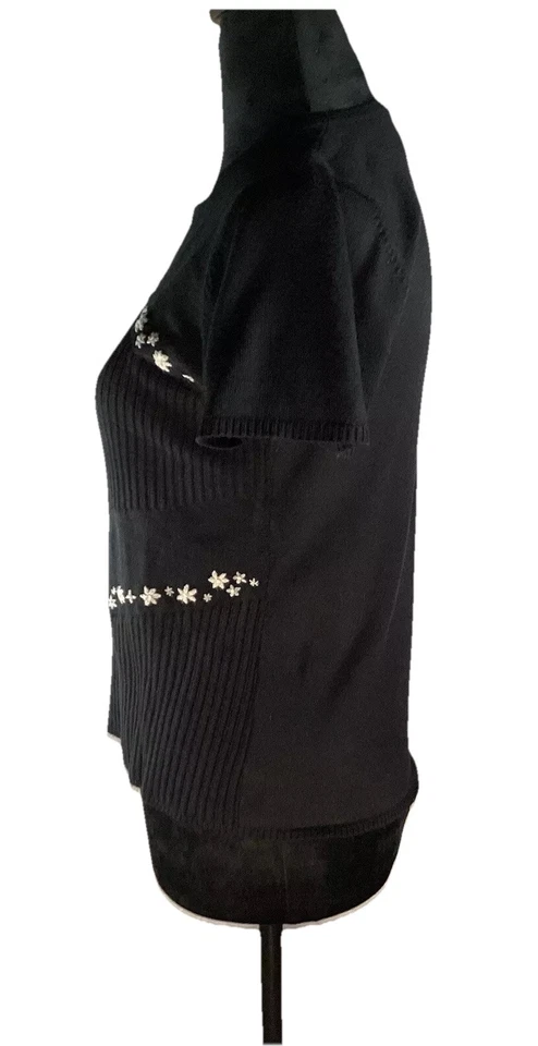 Camisa ajustada preta manga curta requisitos vintage bebê boneca bordada flor MD - Imagem 2 de 4