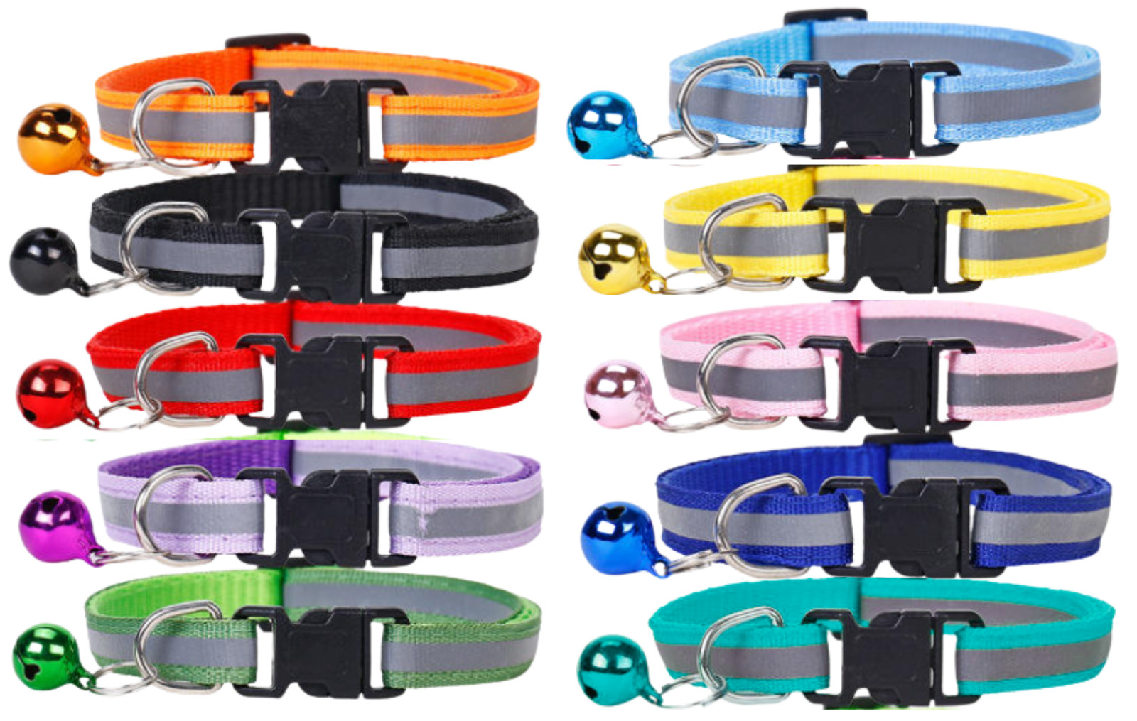 Reflective Dog Collar Adjustable Nylon Pet Cat Puppy Collar Safety Bell