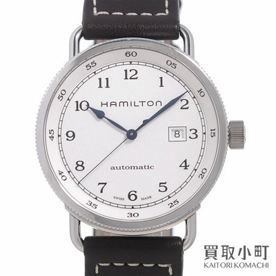 HAMILTON Khaki Navy Pioneer Automatik 43 mm Leder Uhr weißes Zifferblatt