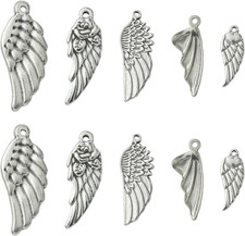 10 Pcs 5 Styles 304 Stainless Steel Tibetan Angel Wings Charms Antique Silver Fe