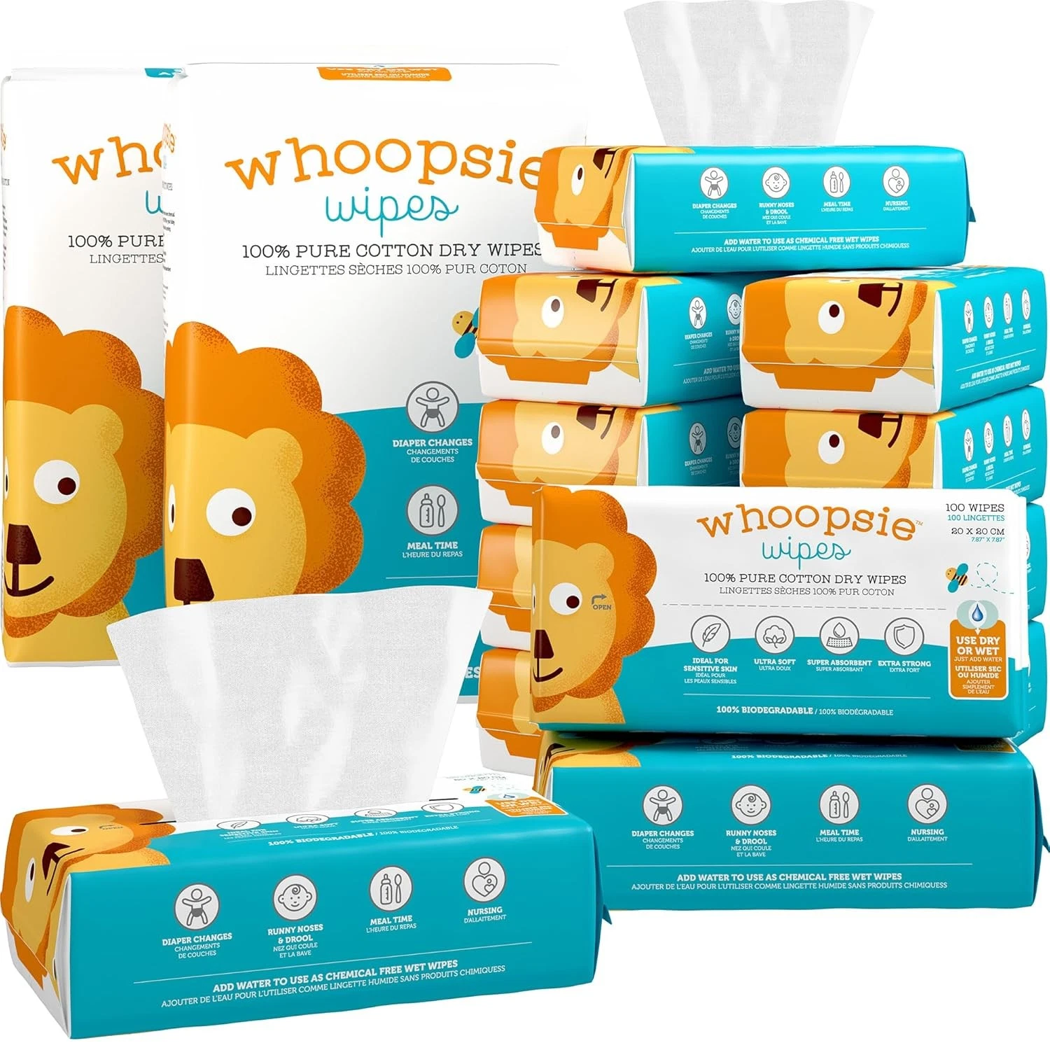 100% Pure Cotton Dry Wipes | 1200 Count | Use Wet or 100 (Pack of 12)