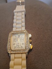 Rectangle Face Rhinestone Geneva 900 White Silicone Band