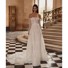 Beaded Lace Sheer Tulle Off-the-shoulder Fitted Waist Wedding Dress Bridal Dress