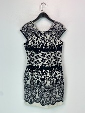 Lipsy White Lace Print Dress Cap Sleeve Bodycon Zip Back Party UK 12