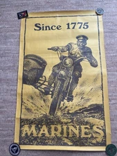 USMC Rare Vintage Recruiting Poster By Waterhouse Marine On Harley Davidson