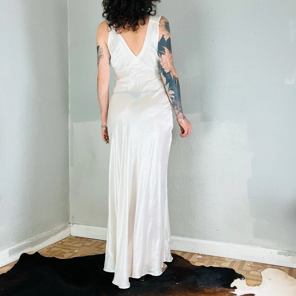 30s 40s Vintage Bias Cut Satin Rose Floral Slip Dress Gown - Image 3 of 4