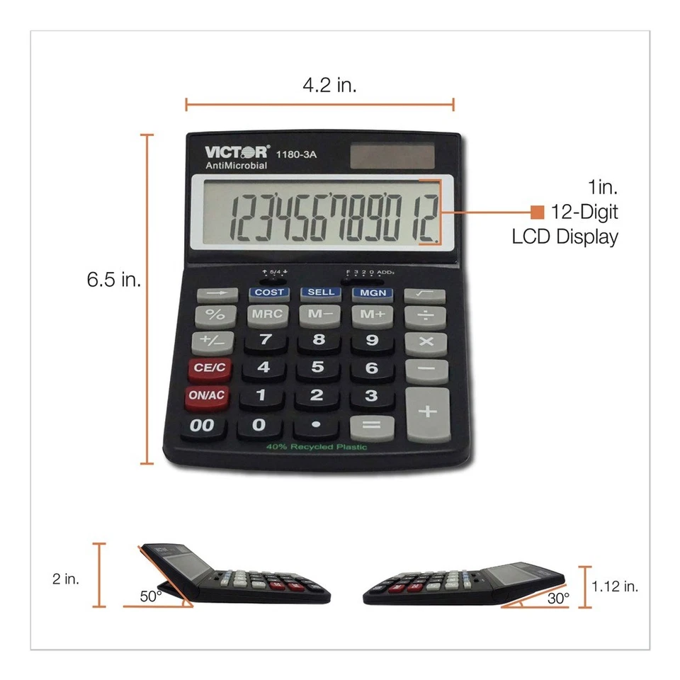 Victor 11803A 12-Digit LCD Antimicrobial Desktop Calculator New - Image 3 of 4
