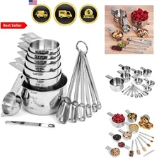 Stainless Steel Measuring Cups and Spoons Set 15 Piece Cookware Kitchen Tools