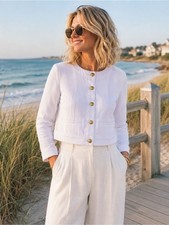 NWT J.Crew White Cropped Lady Jacket Women s Petite 6 Gold Button Cotton Blazer