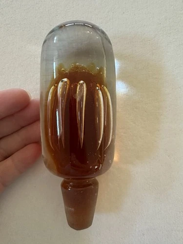 Vintage MCM Mid-Century Blenko Amber Glass Fringe Bottle Decanter Stopper Comb