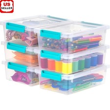 Clear Storage Bins Buckle Lid Stackable Organized Craft Office Supplies New
